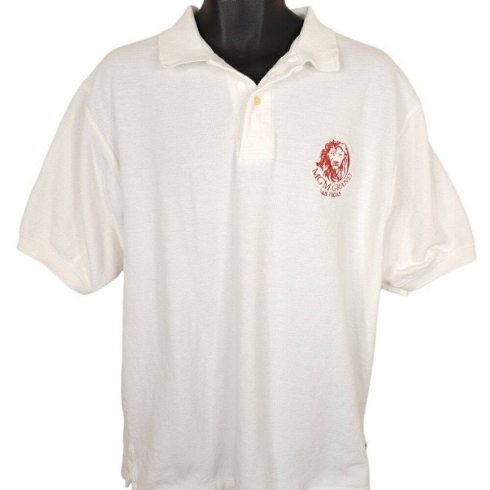 Vintage MGM Grand Polo Shirt Mens Size Large White 90s Las Vegas